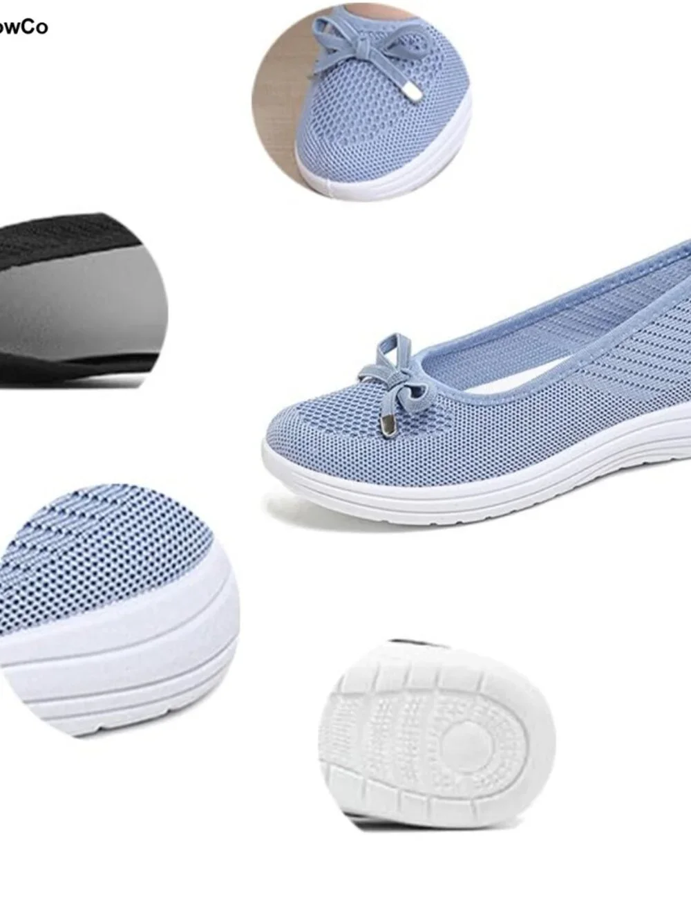 Women's Breathable Mesh Slip On Loafers Bow Ballet Flats Comfortable Round Toe